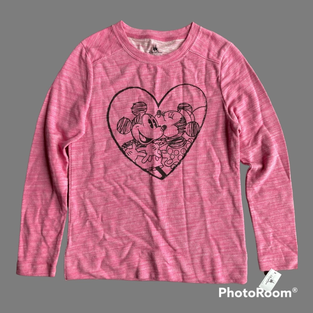 New Womens Size Small Disney Parks Mickey and Minnie Heart Sweatshirt